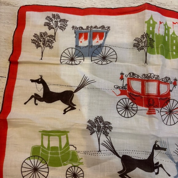 Kimball Pat Prichard Designer Hanky‎ Horses Carriages Castles Original Vintage - Picture 7 of 7